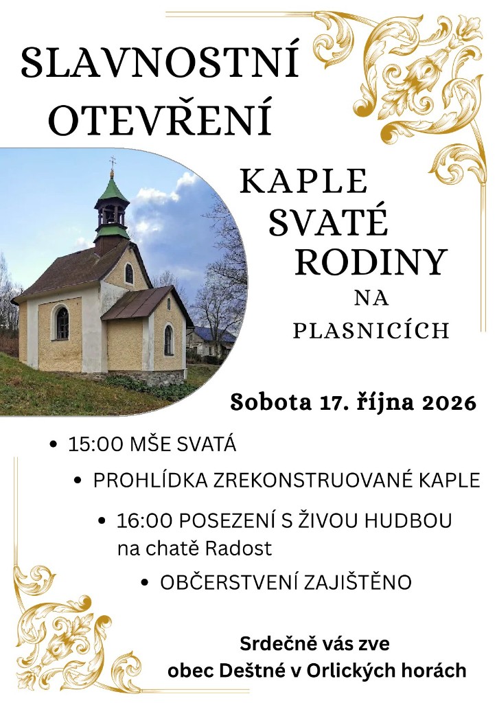 Slavnostní otevření Kaple Svaté Rodiny na Plasnicích